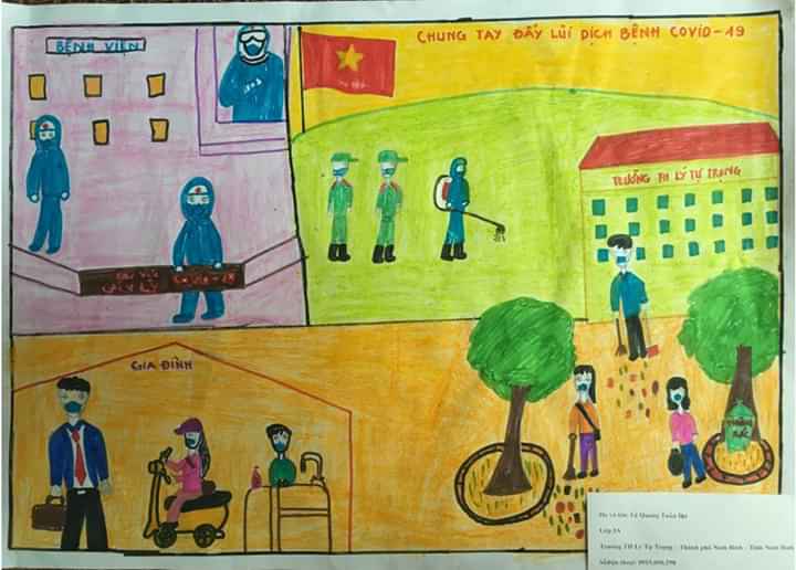 Hàng trăm học sinh cùng vẽ tranh kêu gọi cộng đồng bảo vệ sức khỏe và phòng dịch Covid-19