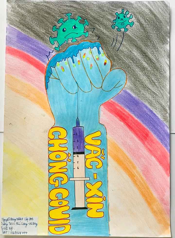 Hàng trăm học sinh cùng vẽ tranh kêu gọi cộng đồng bảo vệ sức khỏe và phòng dịch Covid-19
