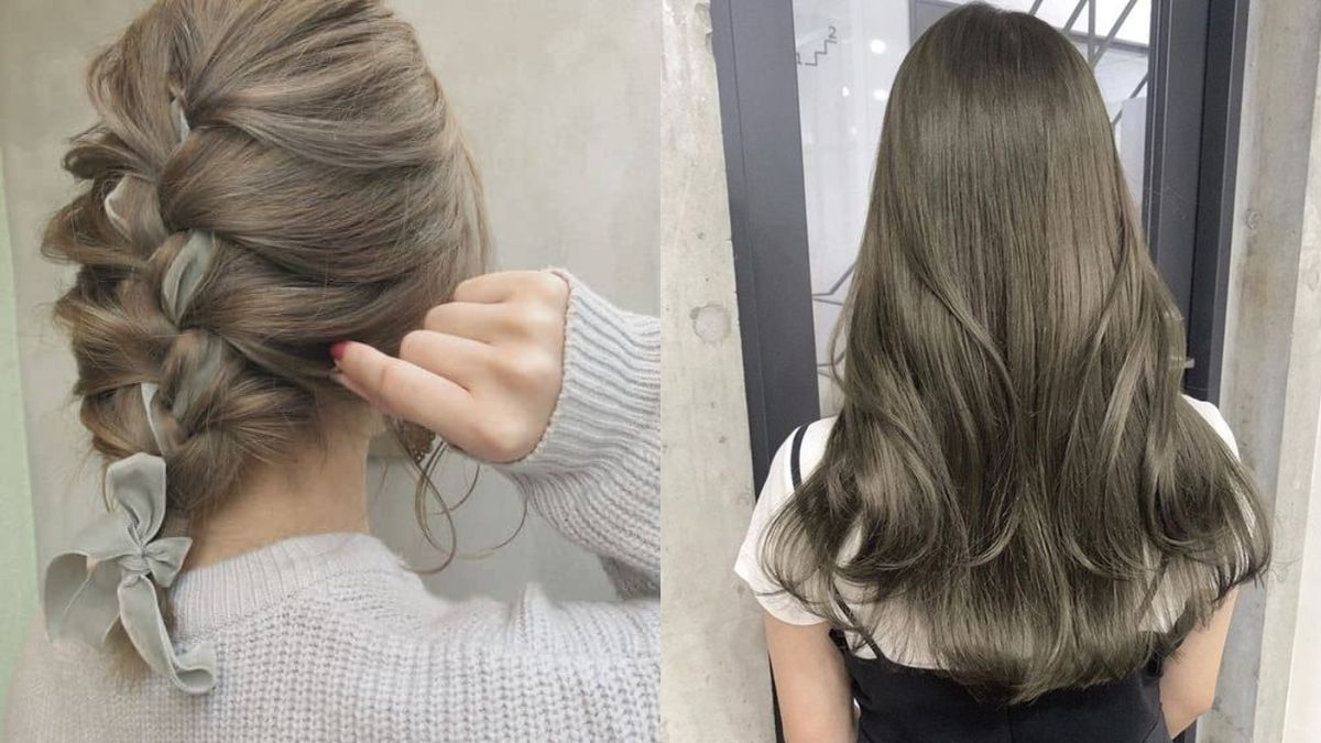 Tóc nhuộm nâu xám rêu tôn da nổi bật