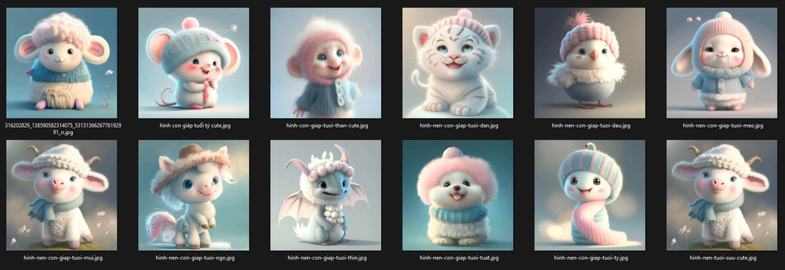 bộ hình nền 12 con giáp phiên bản dễ thương