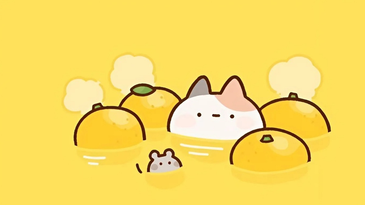 Background cute màu vàng với những chú mèo con