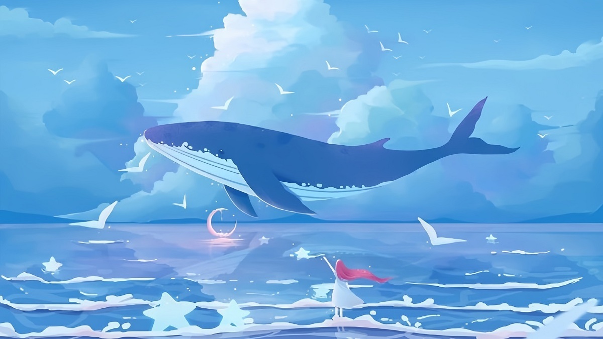 Background cute chú cá voi đang tung tăng nô đùa