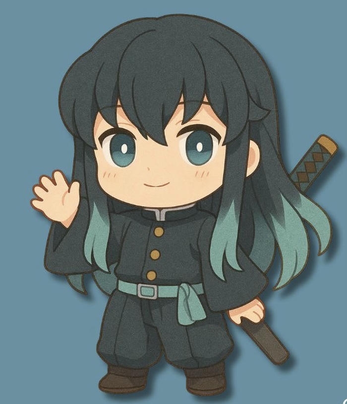 Chibi Muichirou đang vẫy tay chào