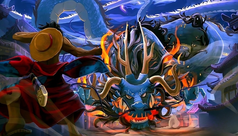 Ảnh nền Gear 5 Luffy chiến đấu với Kaido đẹp