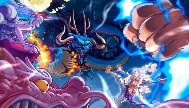 Ảnh nền Gear 5 Luffy chiến đấu với Kaido 8K