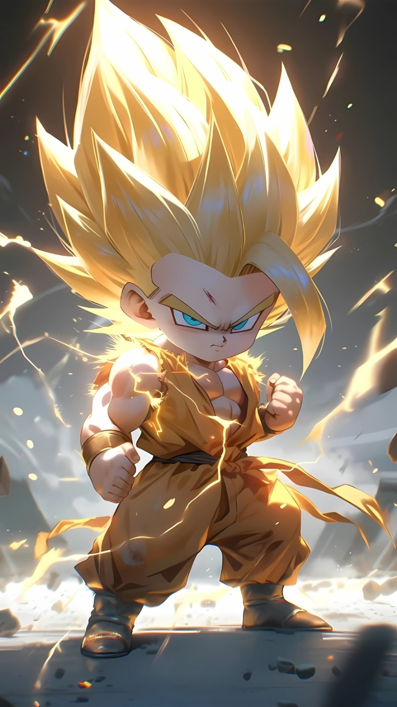 Ảnh nền Songoku cute phiên bản nhí cho iPhone