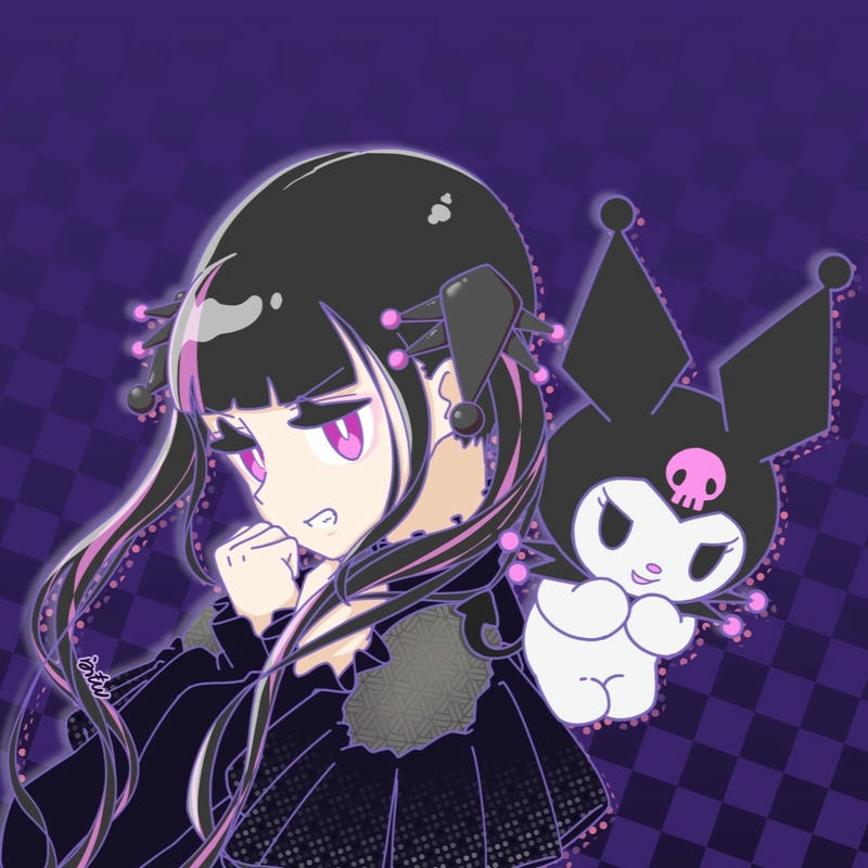 Ảnh kuromi anime cô gái quay lưng mắt tím huyền bí