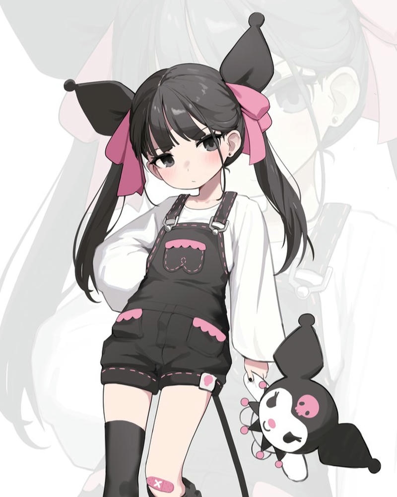 Cô bé tóc hai chùm mặc yếm đen phong cách Kuromi