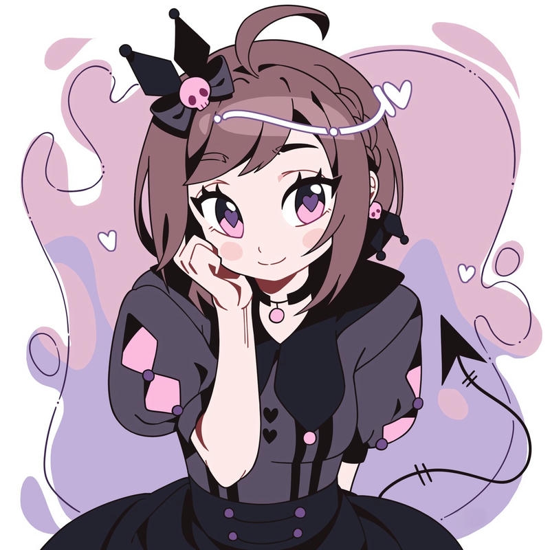 Nữ sinh tóc ngắn đeo tai Kuromi cười thẹn thùng xinh