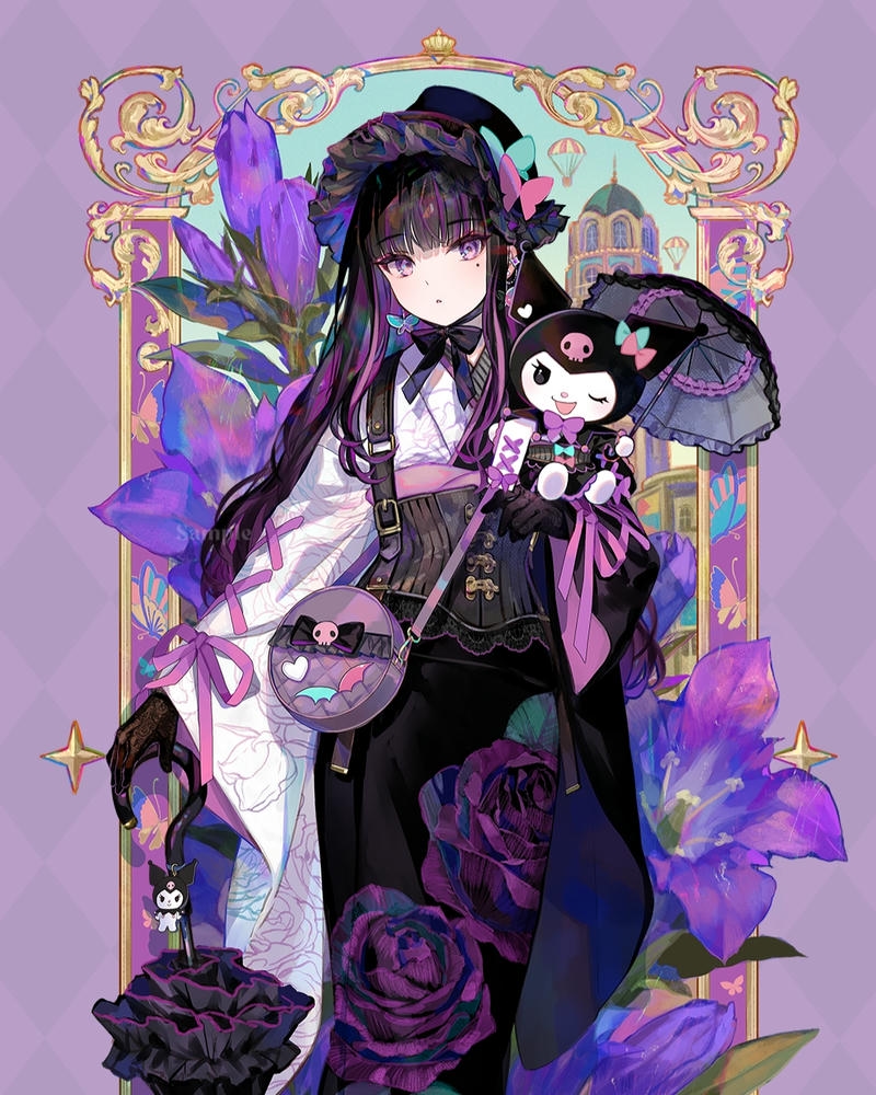 Ảnh kuromi anime phù thủy nhỏ cầm gậy phép thuật tím