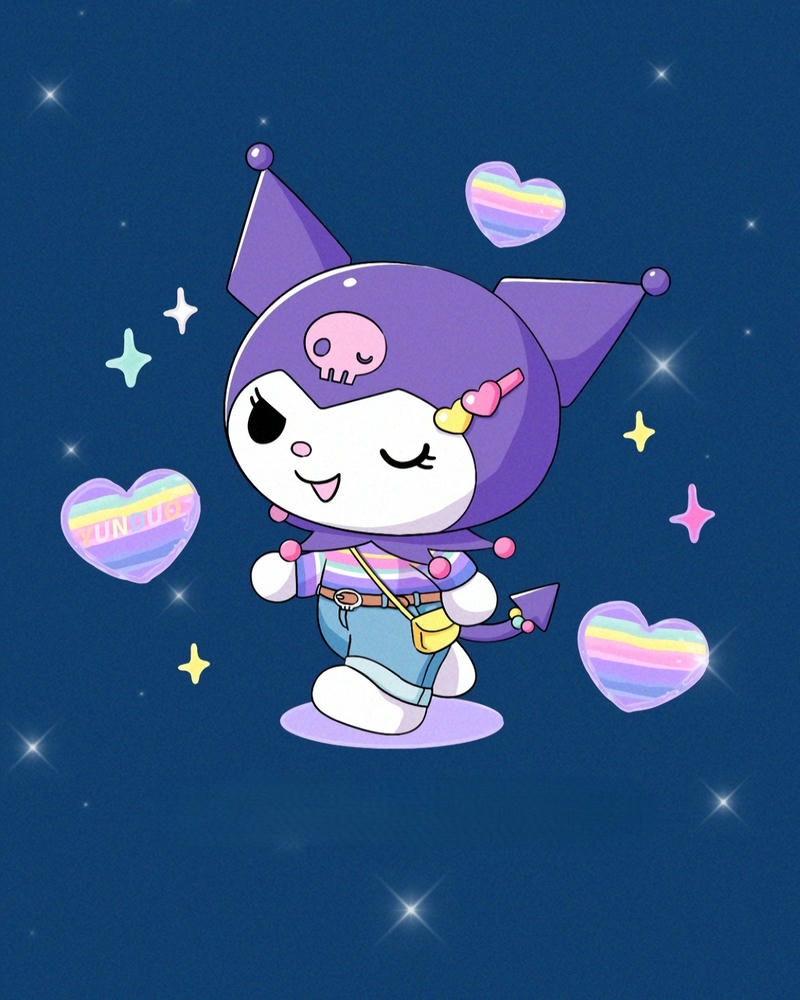 Ảnh kuromi anime nền xanh dương lấp lánh sao đáng yêu