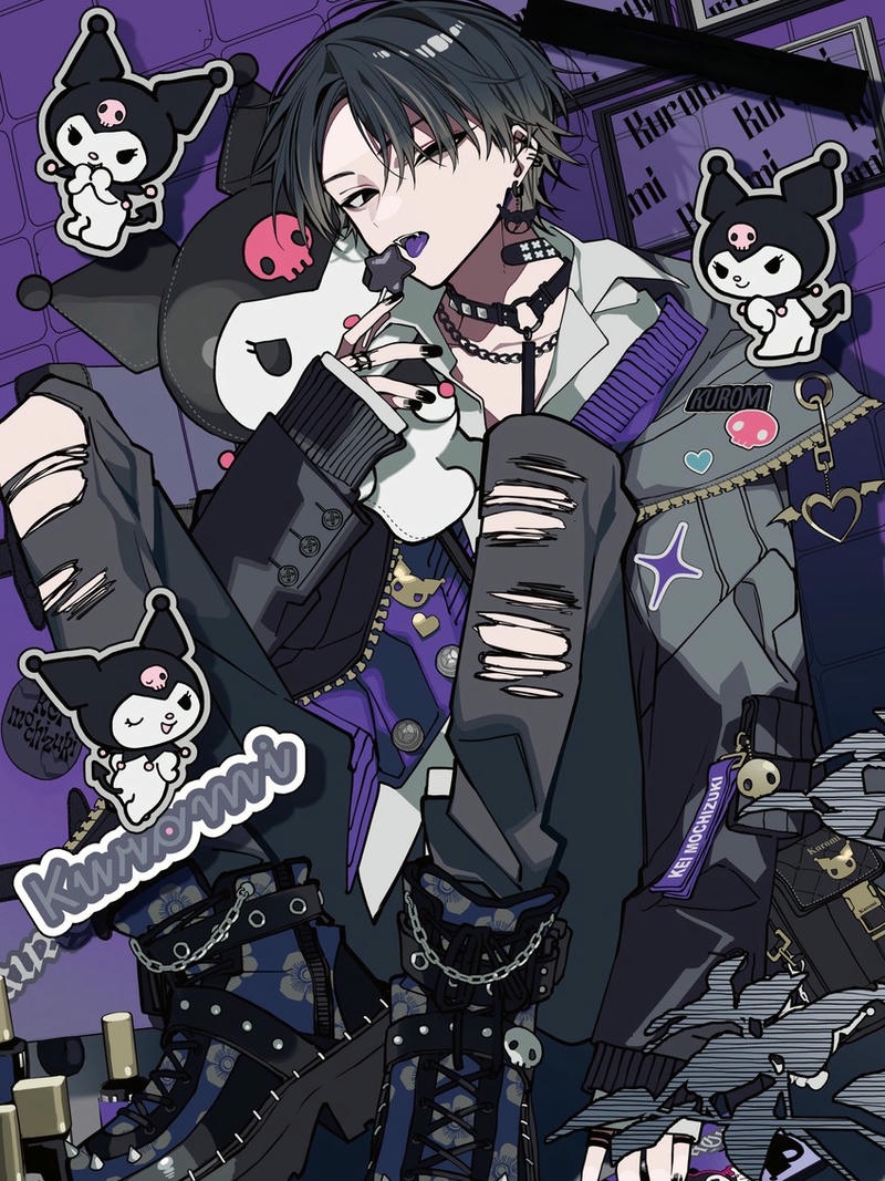 Ảnh kuromi anime ôm gấu bông tím dễ thương rực rỡ