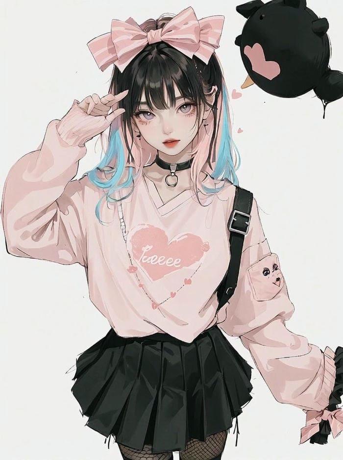 Ảnh gái xinh mặc váy ngắn phong cách anime, cực dễ thương