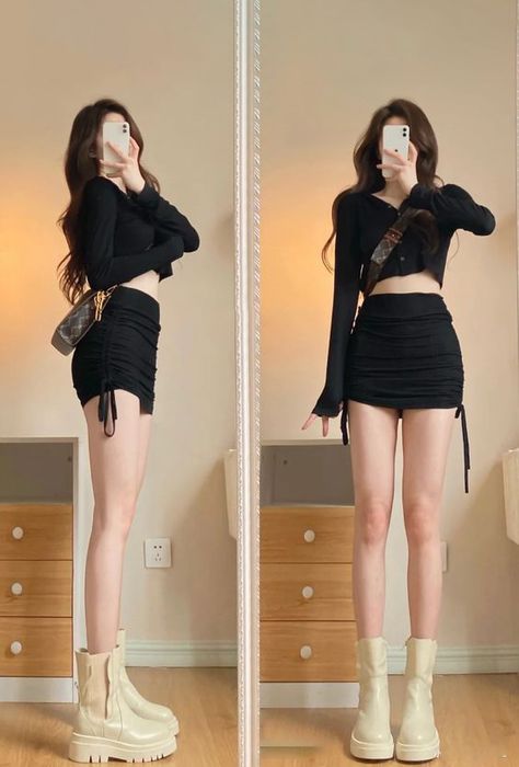 Anh mot co gai xinh dep trong chiec vay ngan, tu tin tao dang