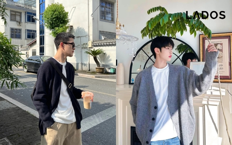 Ao cardigan phoi voi ao phong cho nam cuc tinh te