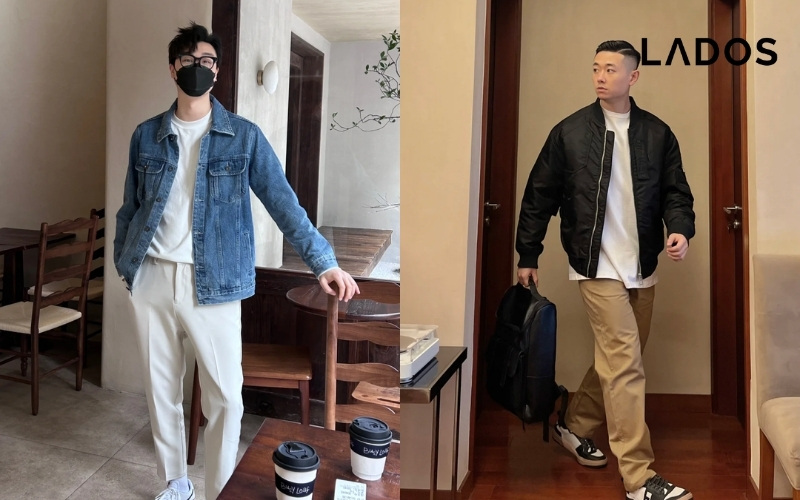 Mix quan chinos voi ao T shirt trang hien dai