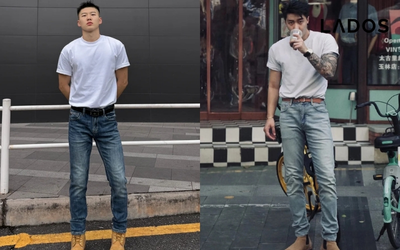Ket hop quan skinny jeans voi ao phong don gian