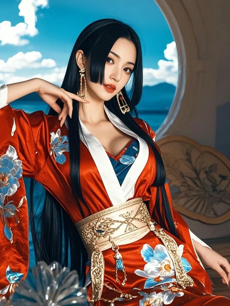 boa hancock cosplay ngồi ghế tựa sang trọng thần thái quyến rũ