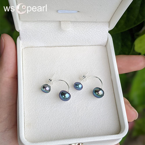 Bông tai bạc ngọc trai xanh đen