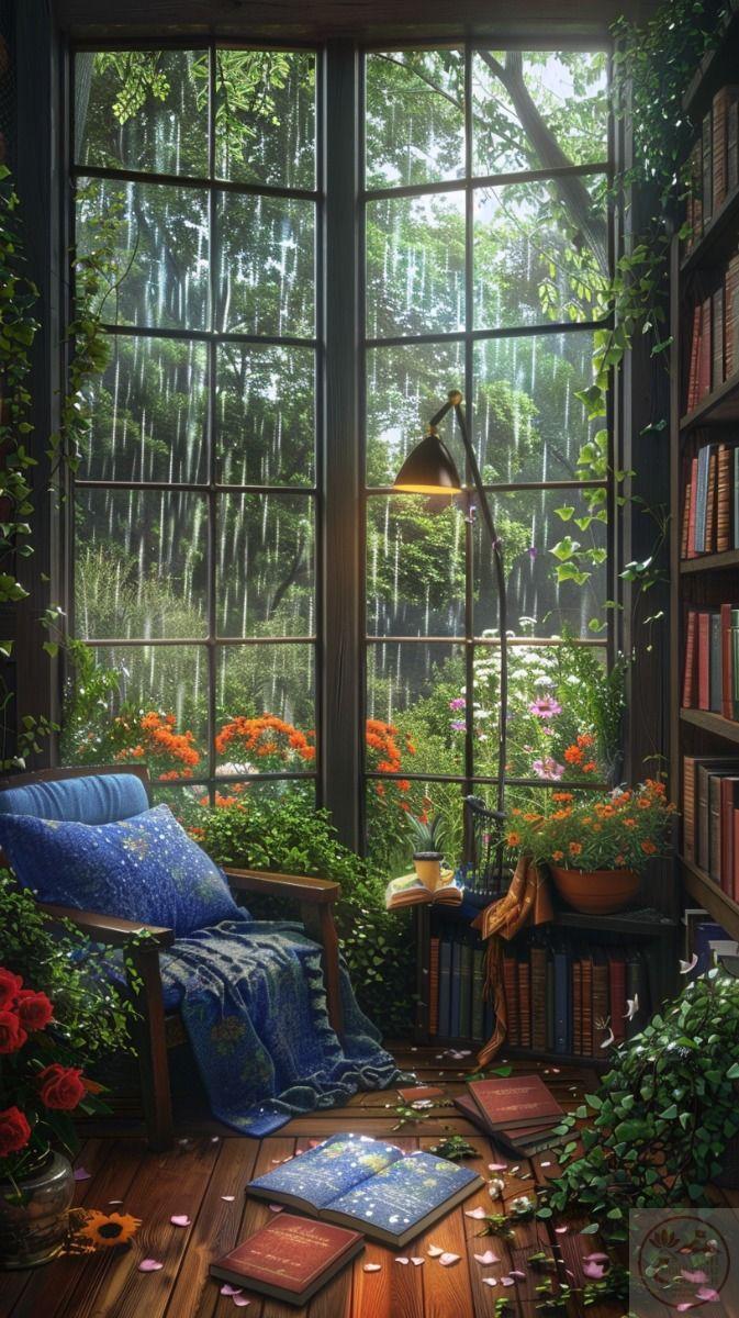 Cảnh mưa nhẹ nhàng khiến không gian hình nền thêm phần tinh tế