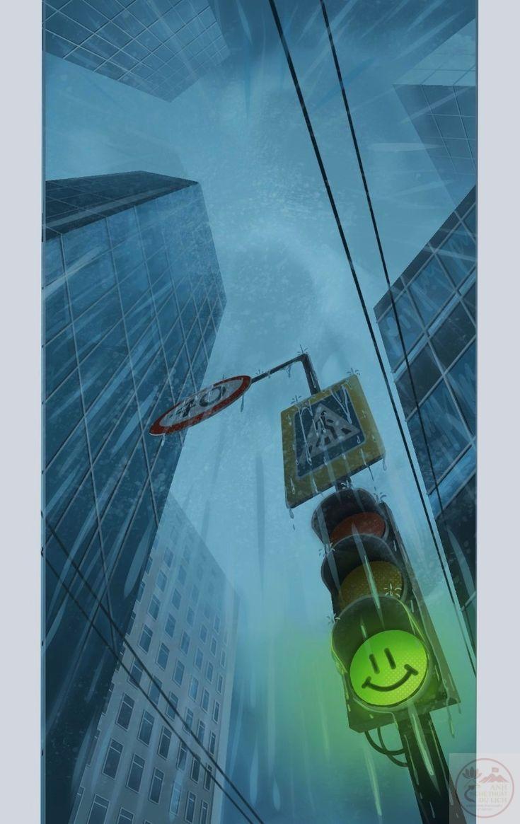 Tiếng mưa rơi trên đường phố làm không gian thêm phần tĩnh lặng