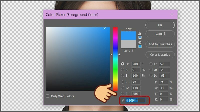 Chọn hộp chọn màu ở thanh công cụ và chọn màu xanh