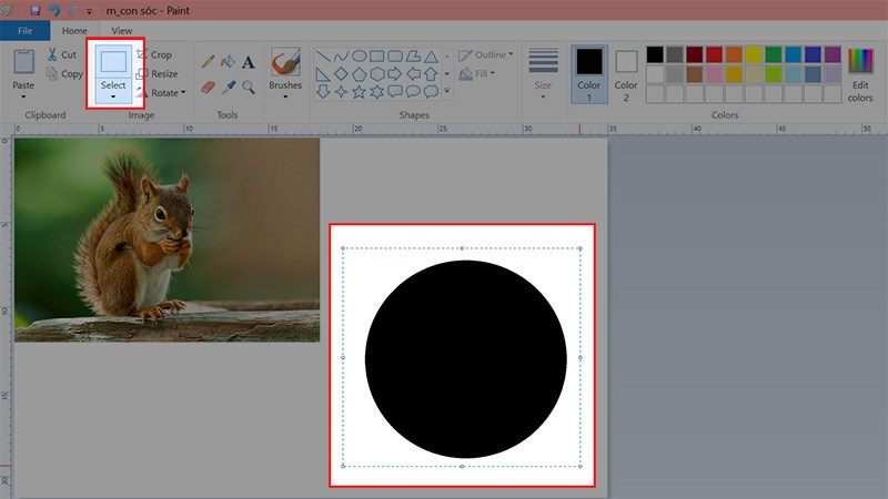 Chọn Select rồi tiến hành khoanh chọn vùng hình tròn màu đen