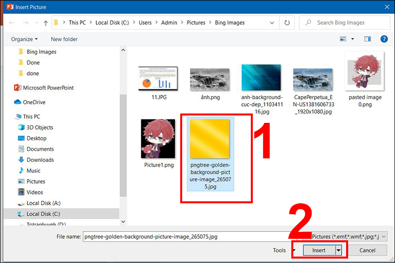Lựa chọn hình muốn chèn vào