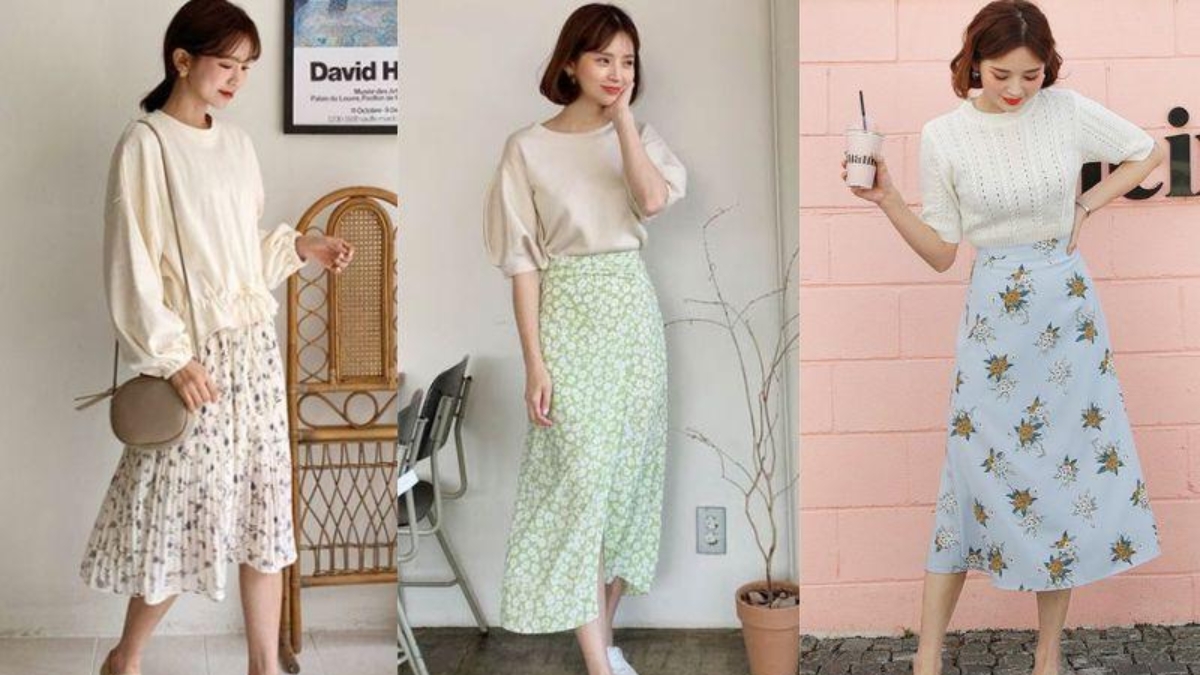 phối đồ với chân váy hoa nhí