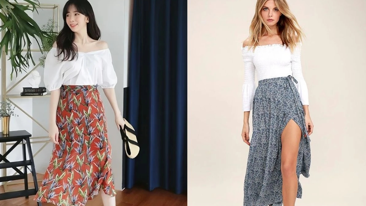 phối đồ với chân váy hoa nhí