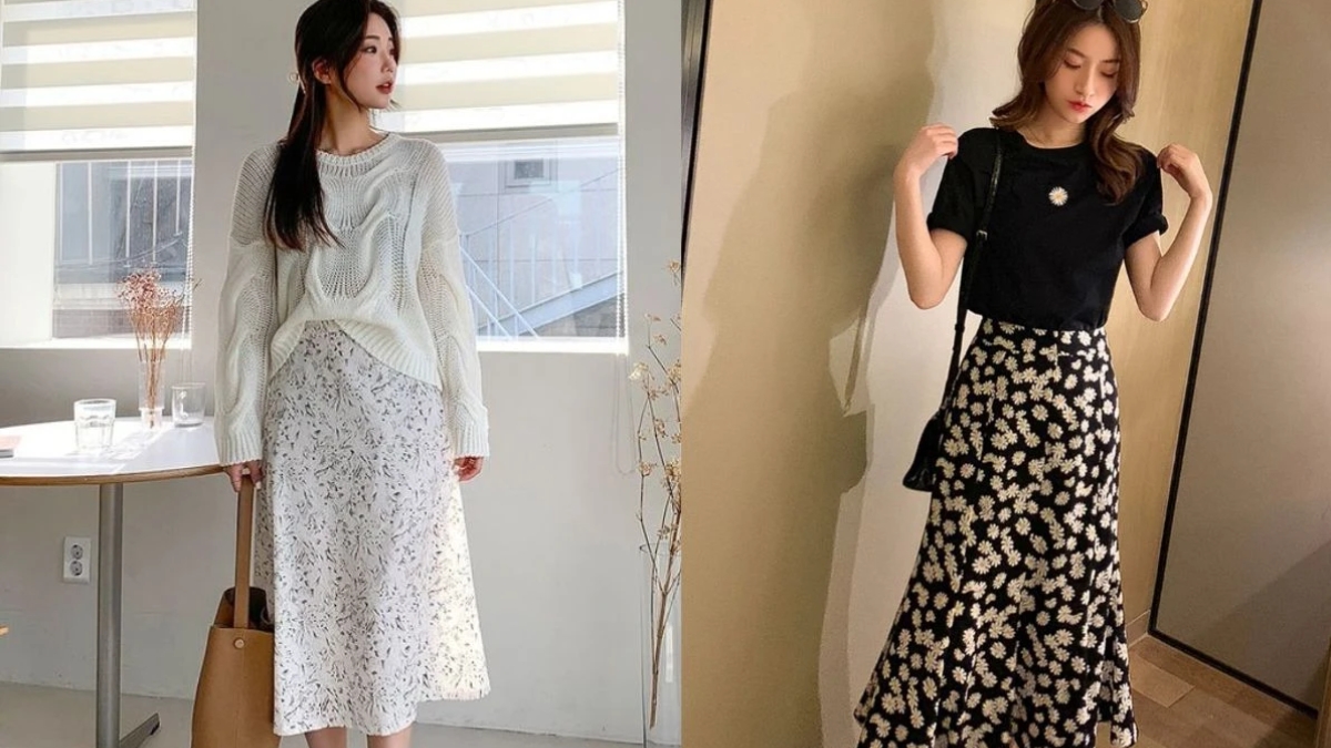 phối đồ với chân váy hoa nhí