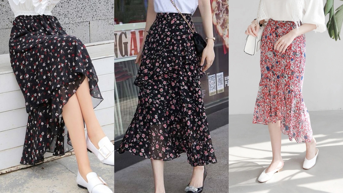 phối đồ với chân váy hoa nhí