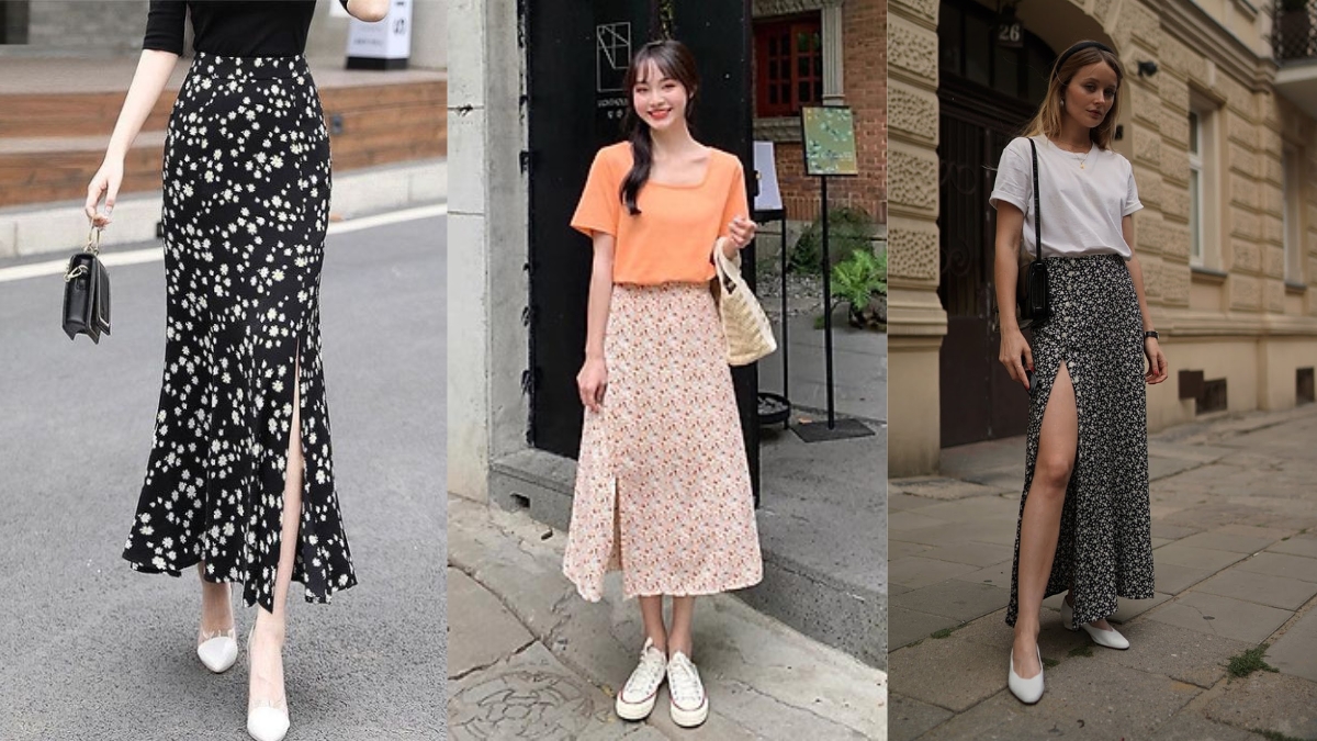 phối đồ với chân váy hoa nhí