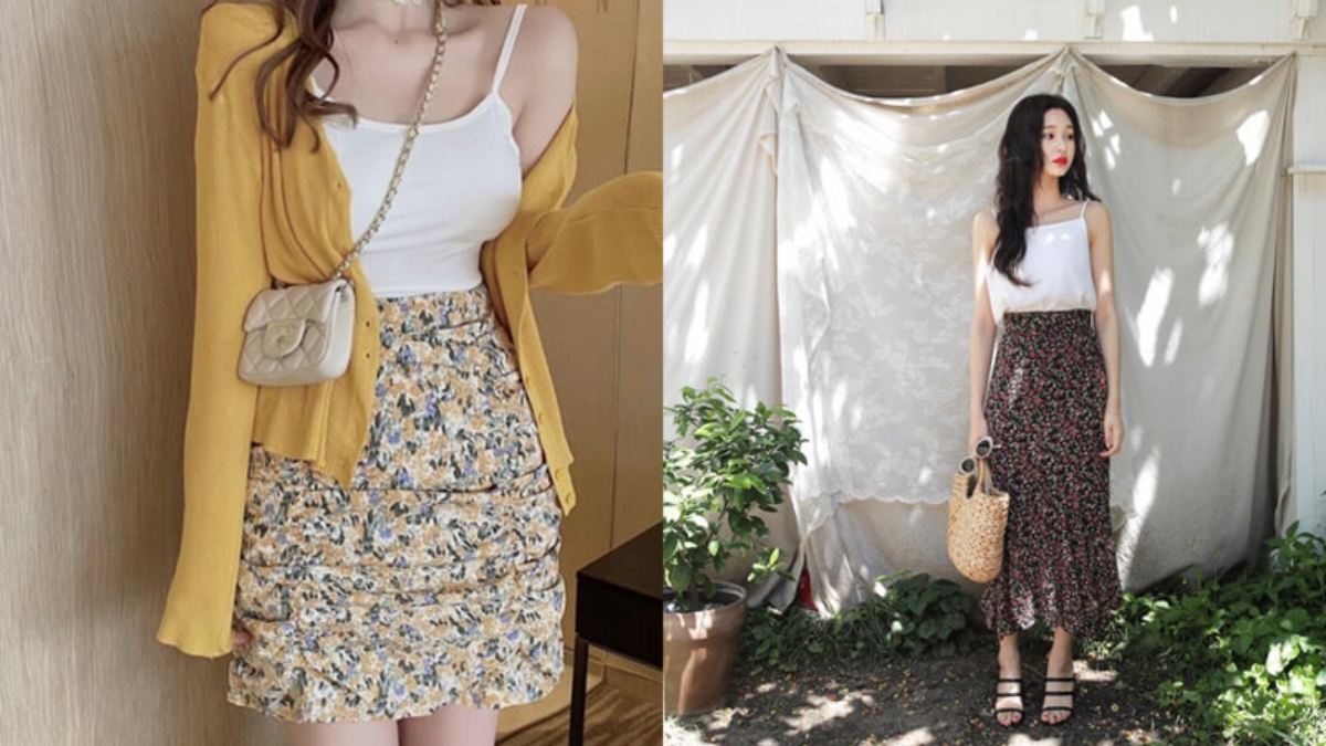 phối đồ với chân váy hoa nhí