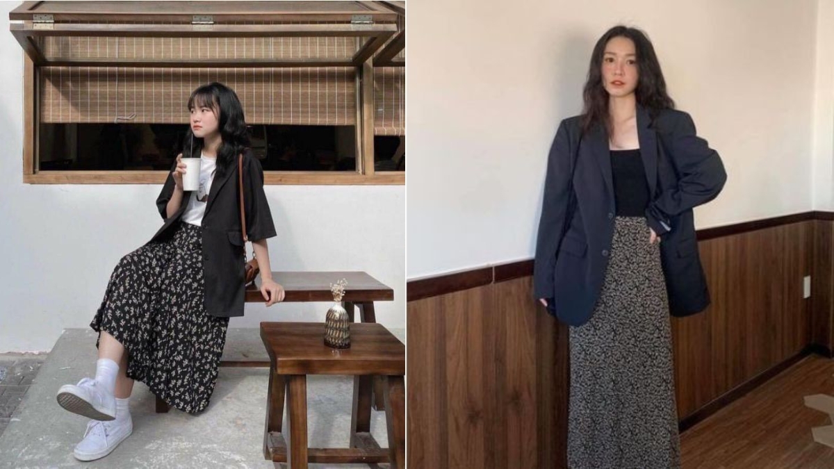 phối đồ với chân váy hoa nhí