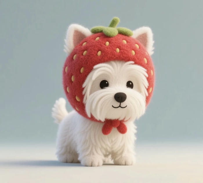 Chibi con chó đội mũ quả dâu