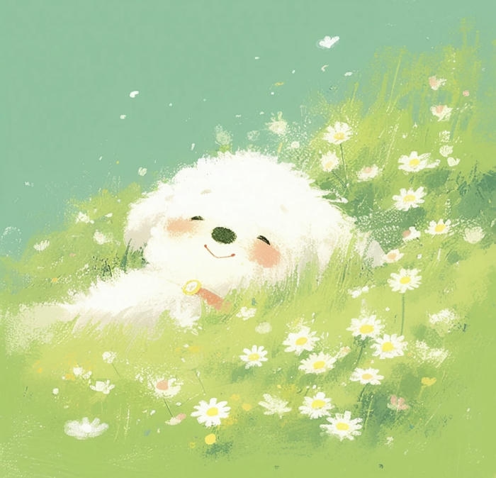 Con chó chibi nhìn rất chill trên cỏ