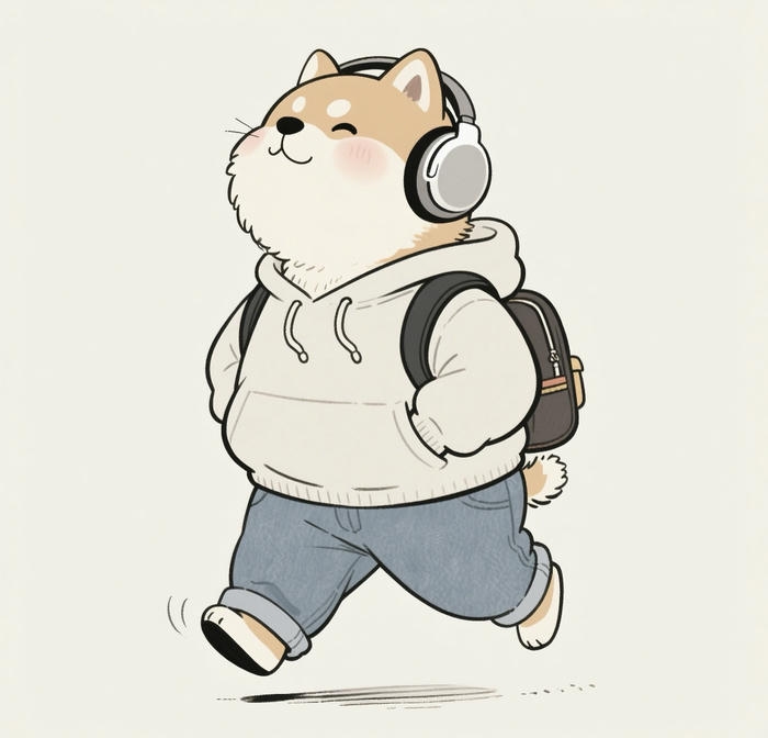 Hình ảnh chibi con chó nghe nhạc