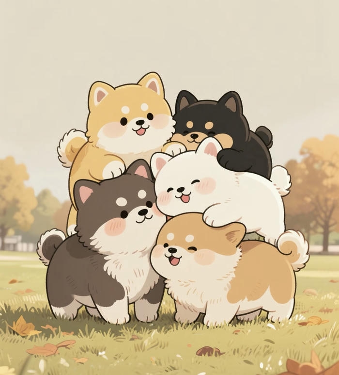 Chibi 5 con chó xếp chồng lên nhau
