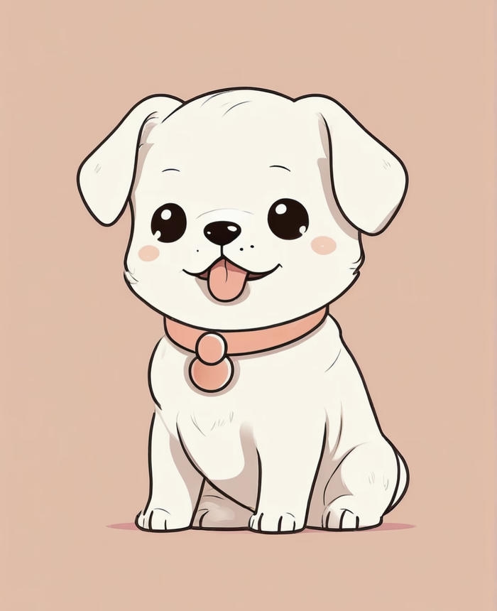 Con chó chibi mắt đeo vòng cổ hồng