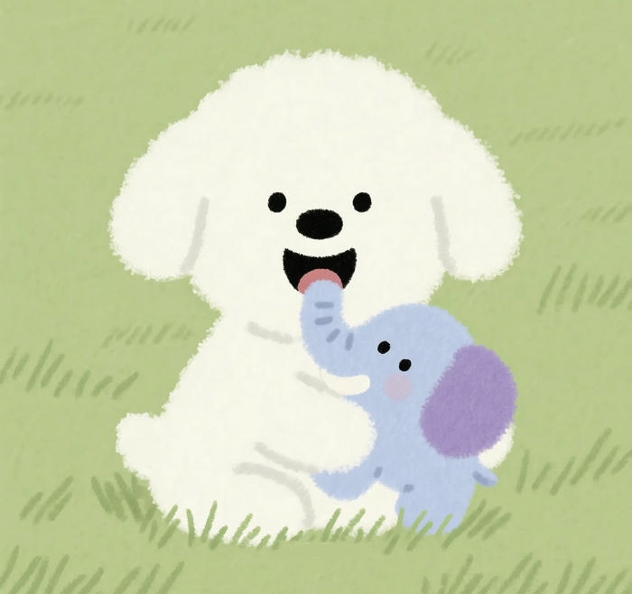 Hình con chó chibi chơi với con voi