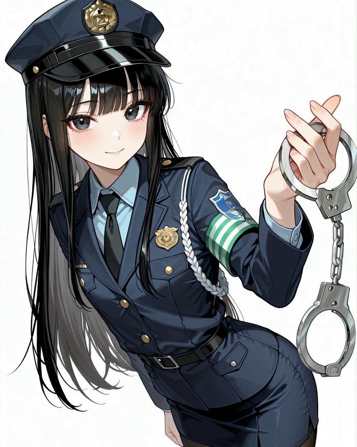 Công an chibi ngầu cô gái cầm còng số tám sắt