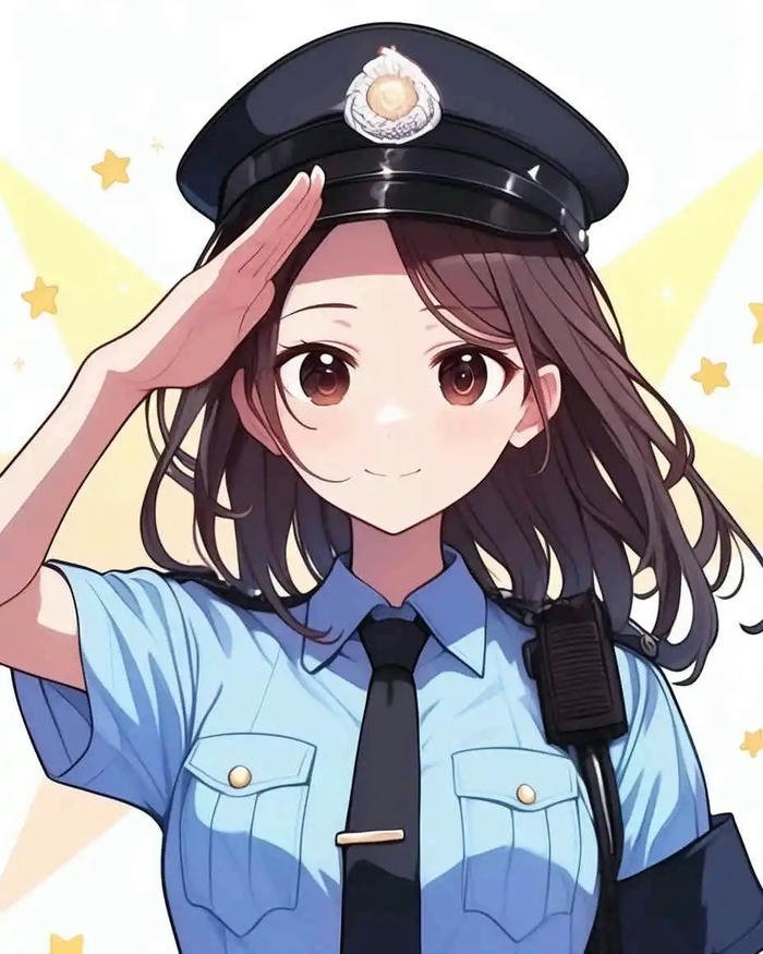 Hình vẽ công an chibi nữ tóc dài chào duyên dáng