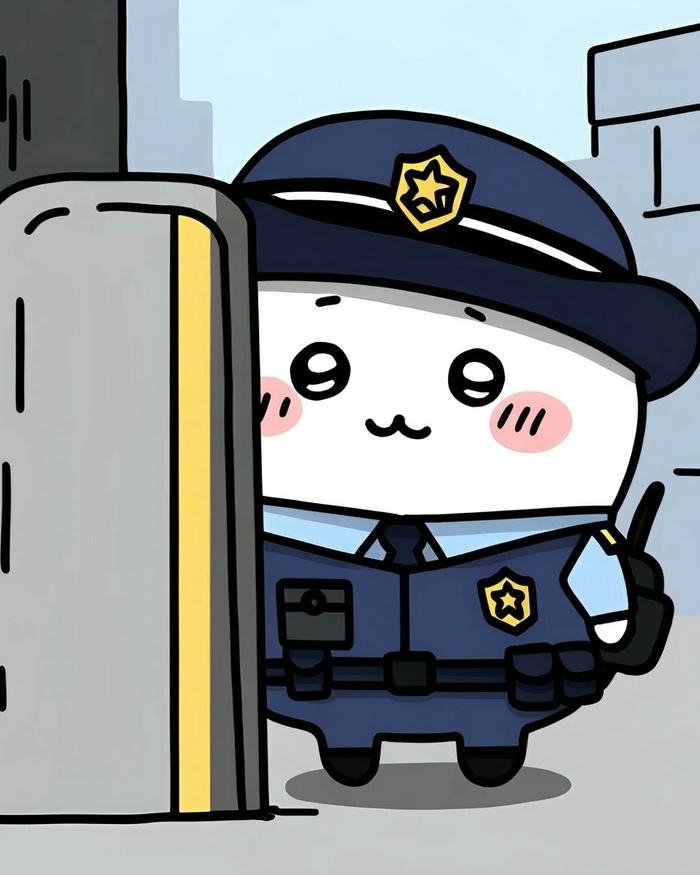 Hình vẽ công an chibi chú hải cẩu núp tường