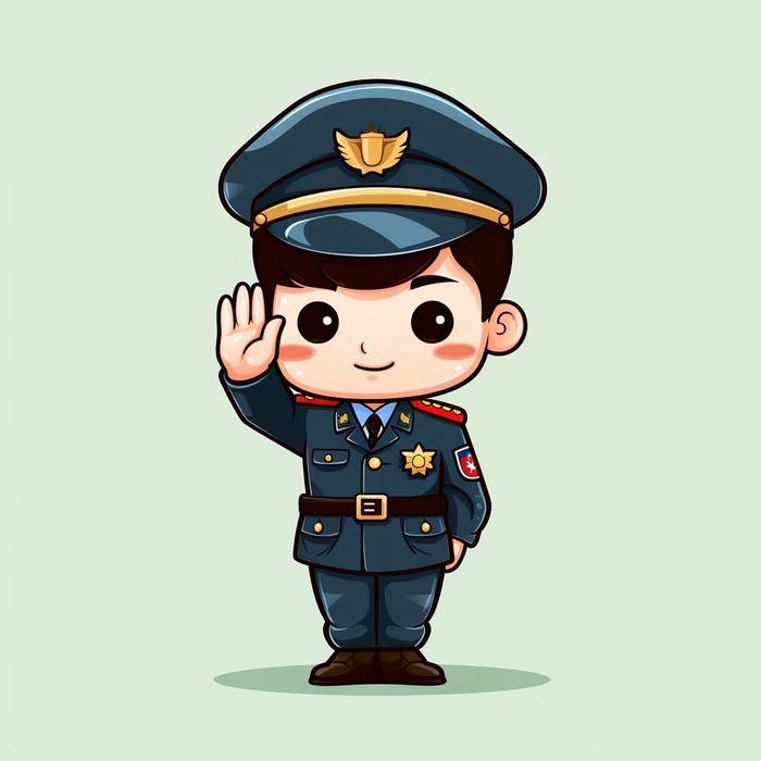 Chibi công an dễ thương mặc quân phục màu xanh dương