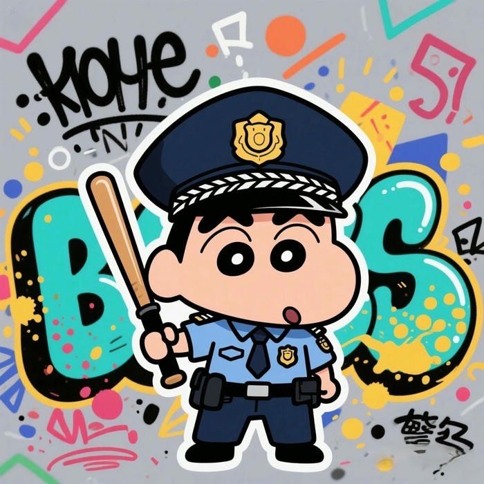Avatar công an chibi cầm gậy bóng chày phong cách