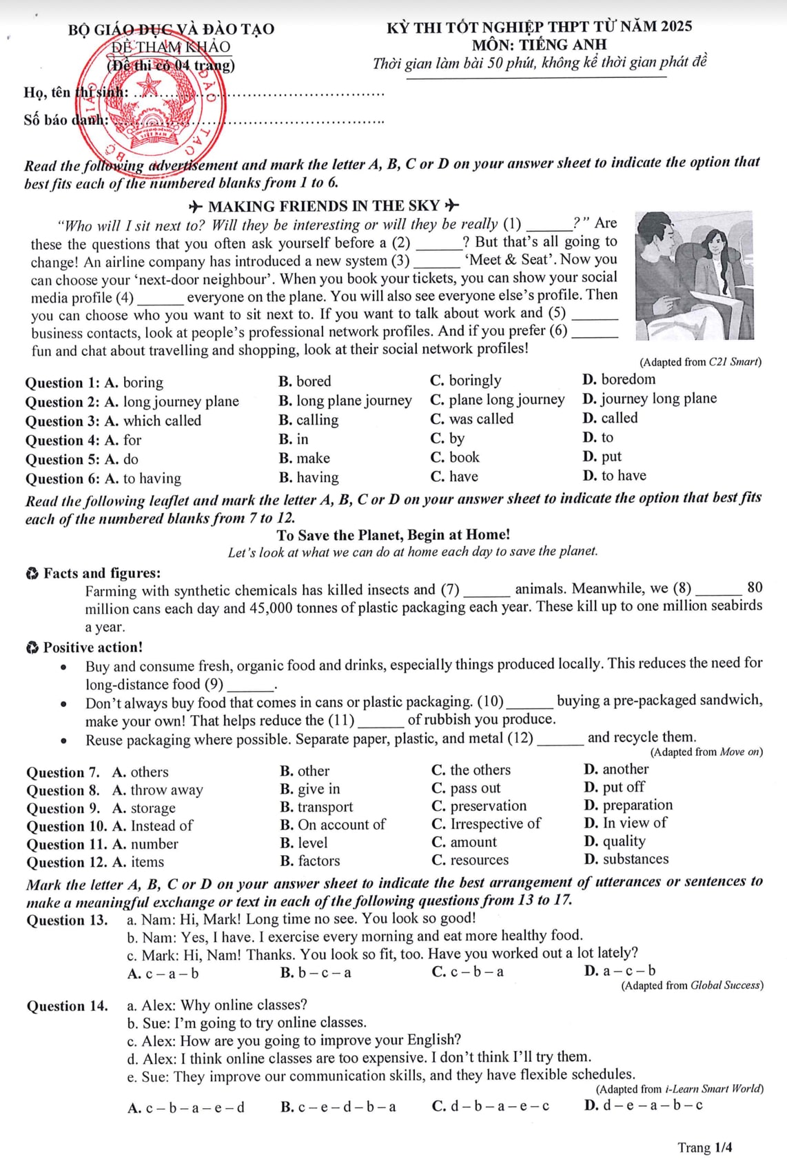 Đề thi minh họa môn Tiếng Anh tốt nghiệp THPT năm 2025 - ảnh 1