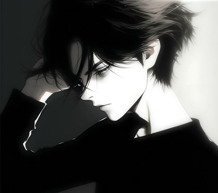 hình anime nam trắng đen áo khoác