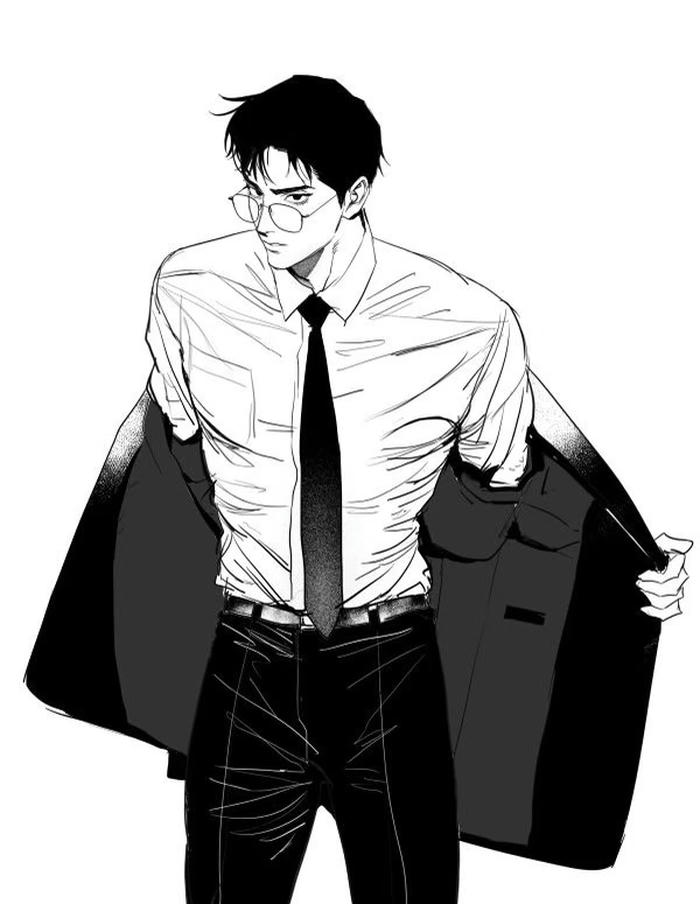 hình ảnh anime nam trắng đen vai hẹp