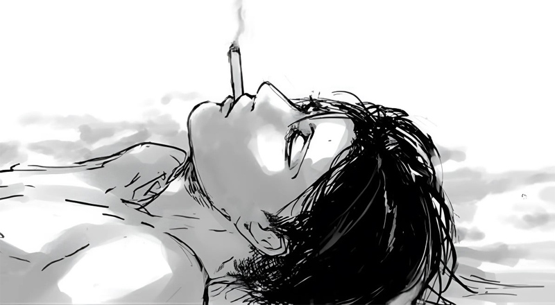 Ảnh anime buồn hút thuốc có màu sắc trầm buồn